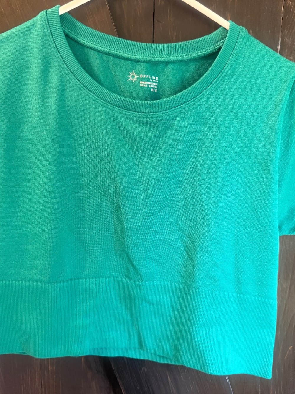 Offline by Aerie Green Sidewalk Seamless Short Sleeve Cropped T-Shirt Top Medium